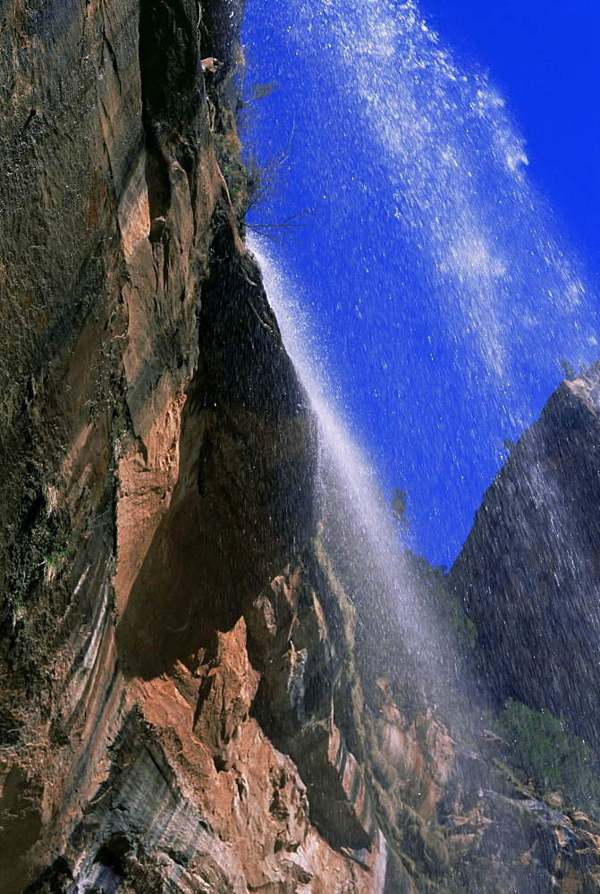 Rock face and waterfalls, Emerald Pools, Zion National Park, Utah, United States of America, North America