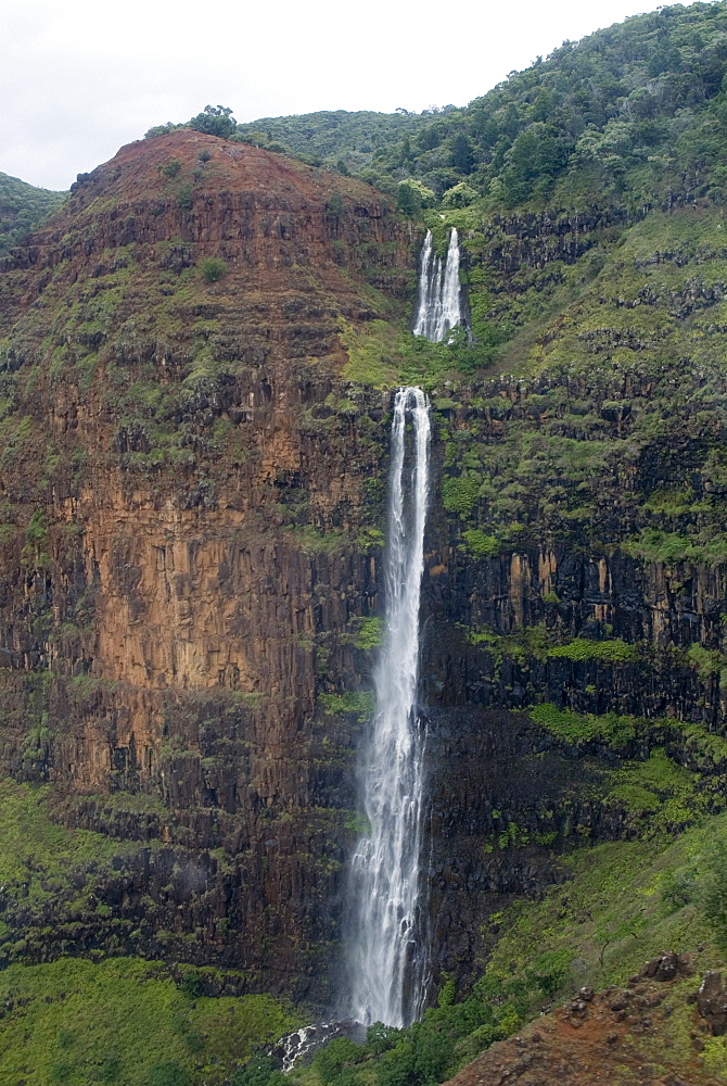 Aerial view of the interior of the island of Kauai, including Waimea Canyon, Hawaii, United States of America, North America