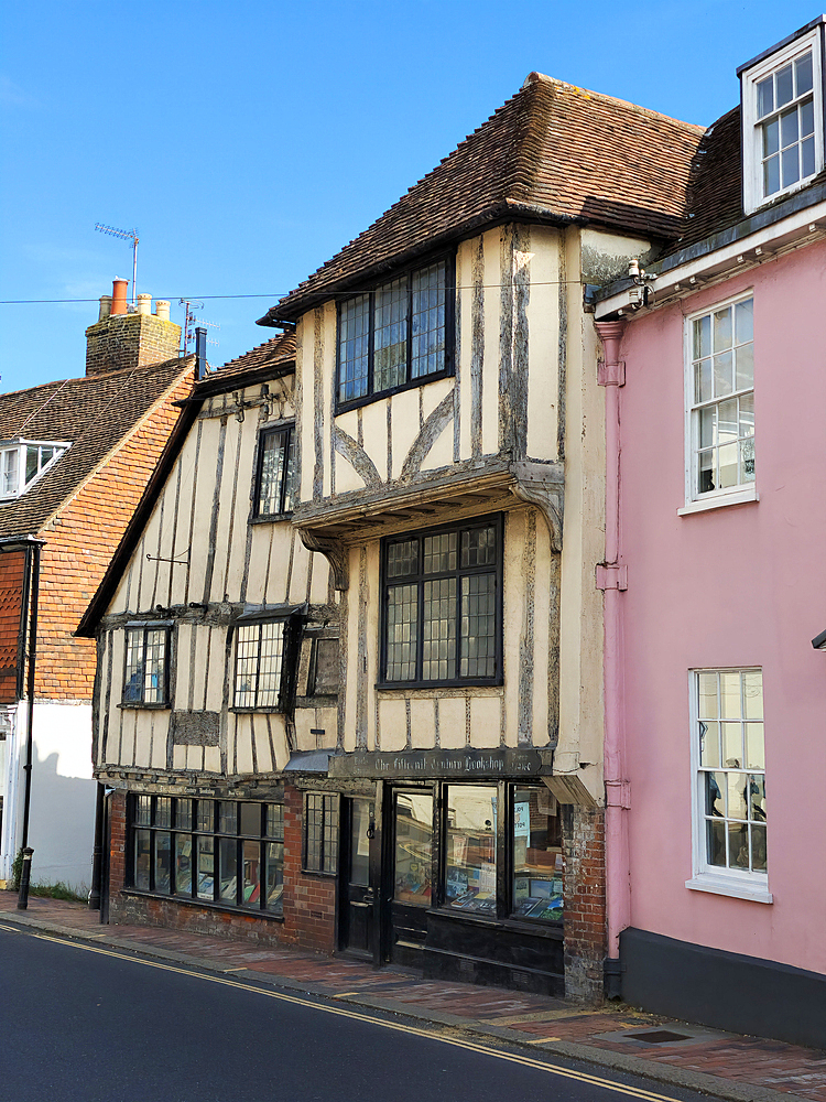 High Street and 15th century bookshop, Lewes, East Sussex, England, United Kingdom, Europe