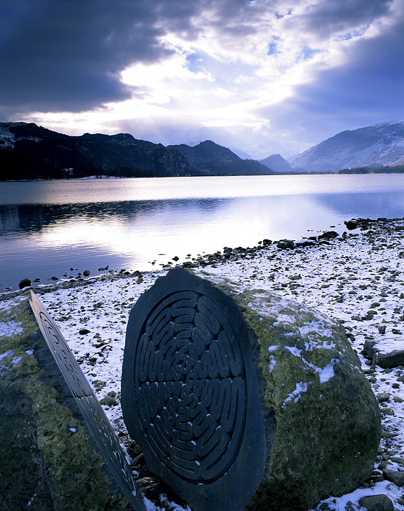 National Trust Centenary Stone, Derwent Water, Lake District, Cumbria, England, United Kingdom, Europe