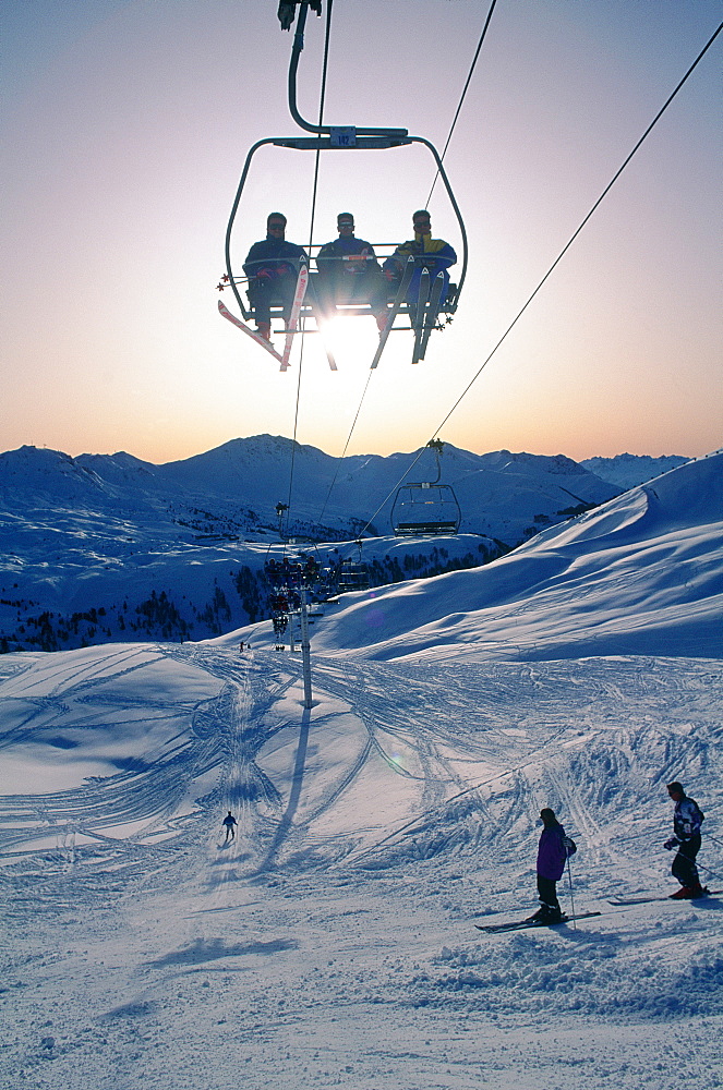 France, Alps, Savoie, La Plagne In Winter, Ski Runs & Chairlift