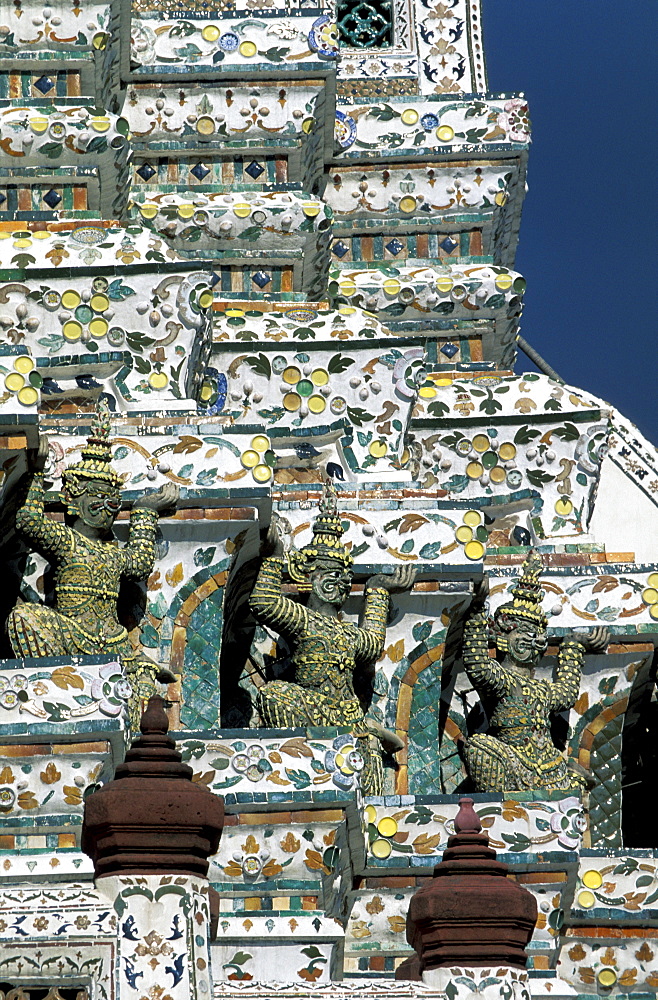 Thailand, Bangkok, Wat Arun Temple, Facade Coated With Plates And Porcelain Debris