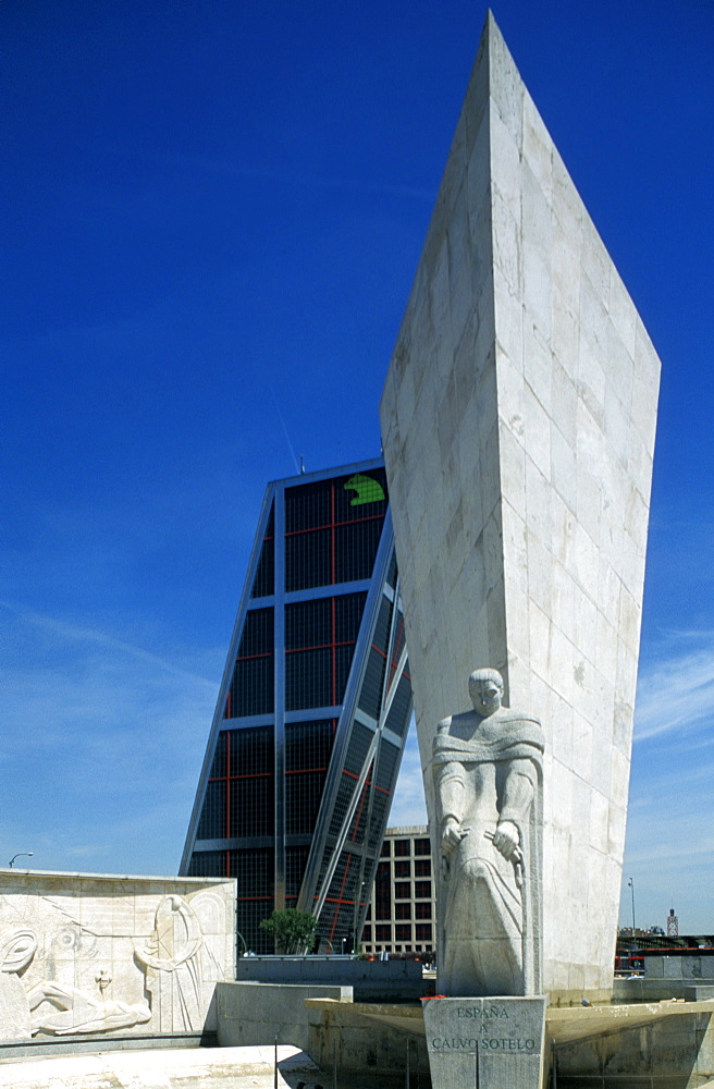 Spain, Madrid, Plaza De Castilla Square & Kio Towers