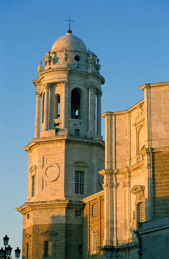 Spain, Andaloucia, Cadiz, The Cathedral Tower At Dusk
