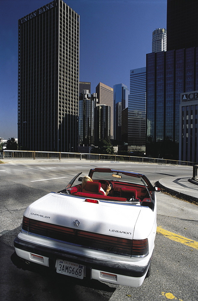 Usa, Ca, Los Angeles, Convertible In Downtown