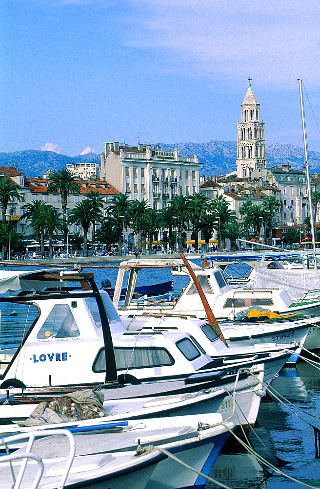 Croatia, Dalmatia, Dalmatian Coast, Split, The Harbour, Fishing Boats At Fore