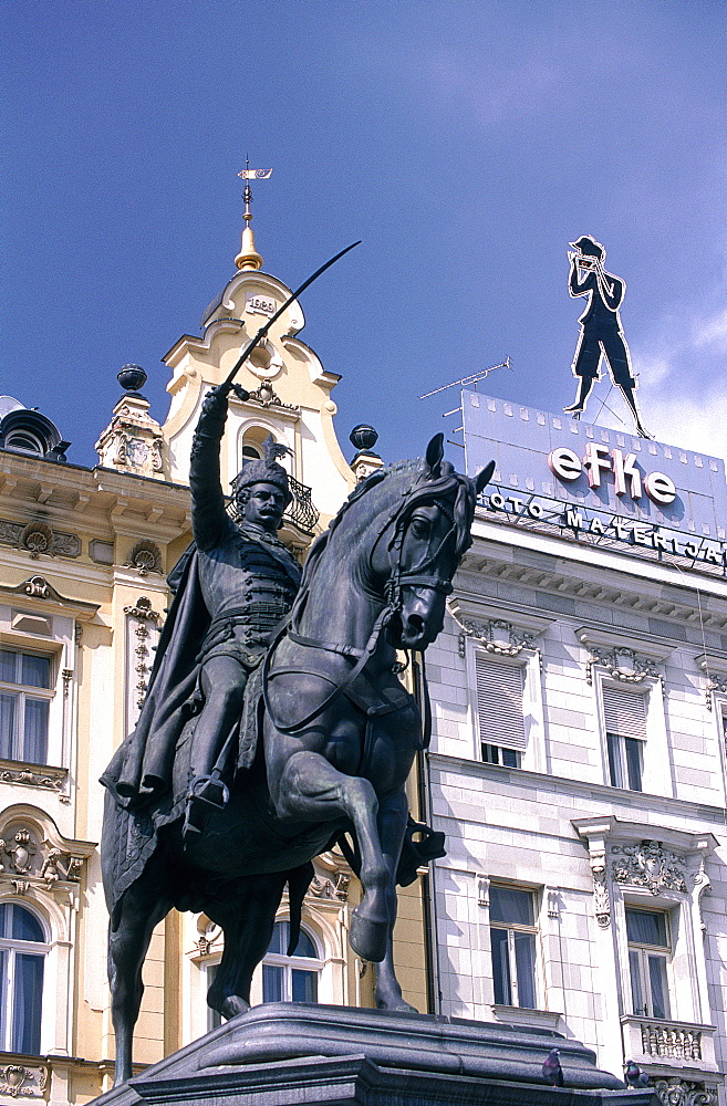 Croatia, Zagreb, The Main Square Ban Josip Celacic And Statue Of King Josip