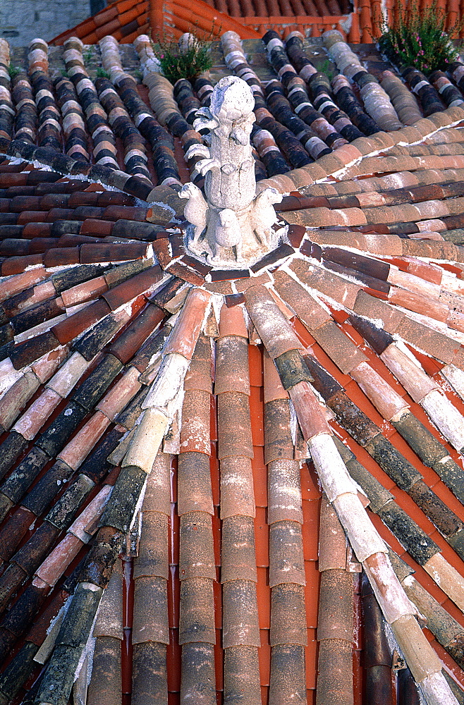 Croatia, Dalmatia, Dalmatian Coast, Split, Elevated View Of An Old Tiles Roof