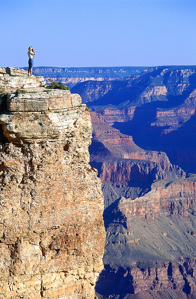 Usa, South West, Arizona, Grand Canyon National Park, South Rim, Woman Taking A Photograph