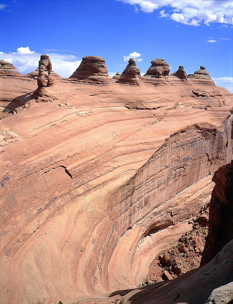 Usa, South West, Utah, Arches National Park, Overview On A Red Rock Canyon, At Back Elegant Arch