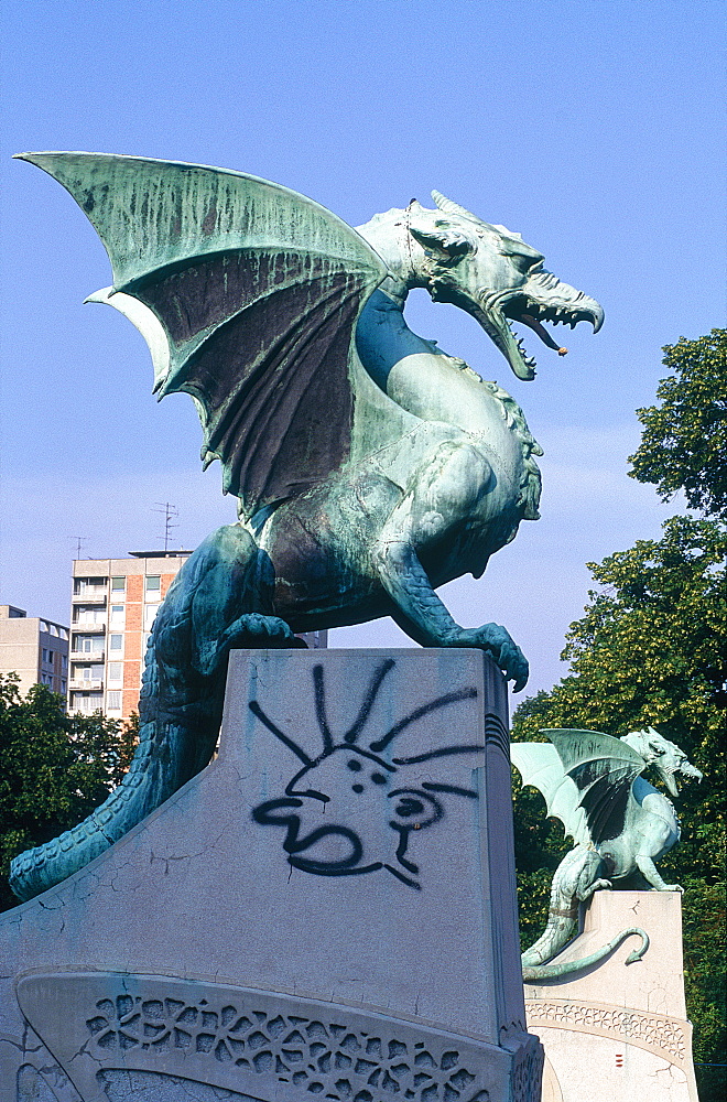 Slovenia, Ljubljana (Lubiana), The Flying Lizards Bridge, Detail Of The Bronze Sculptures