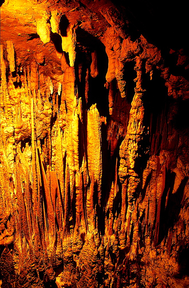 Slovenia, Inside The Skocjan Cave Illuminated, Stalagtites