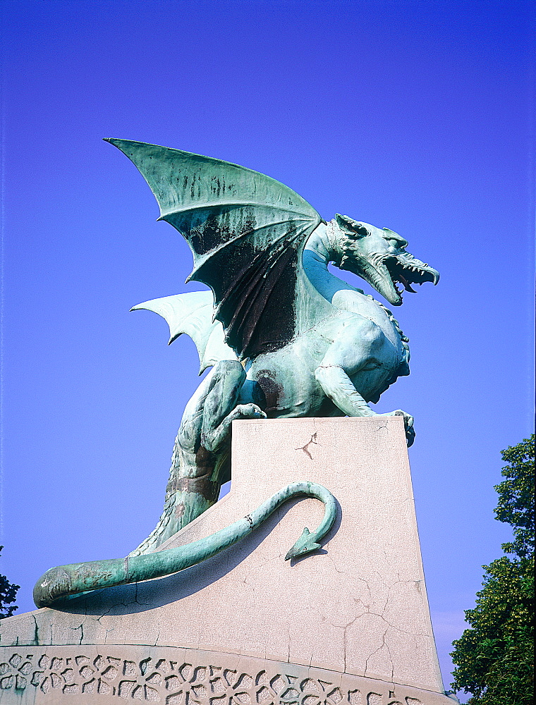 Slovenia, Ljubljana (Lubiana), The Flying Lizards Bridge, Detail Of The Bronze Sculpture