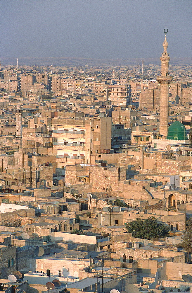 Syria, Aleppo, Overview Of The City At Dusk From The Citadel