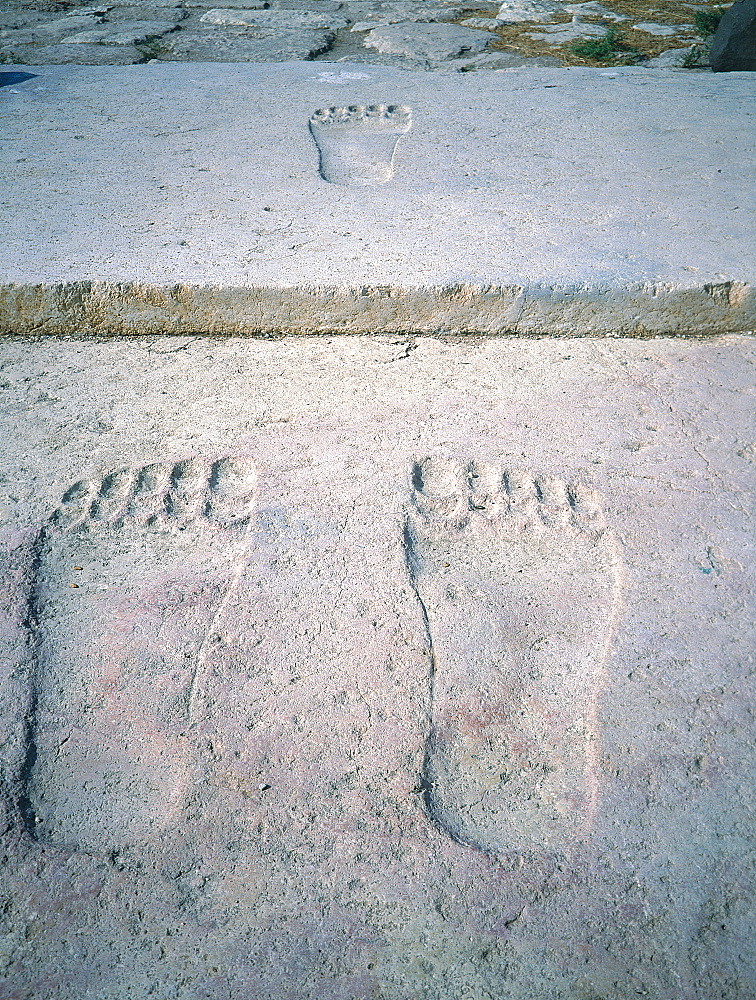 Syria, Limestone Region, Archeological Site Of Aindara, Large Footprints (Two And A Half Times Normal Size) Carved In Stone On The Ground