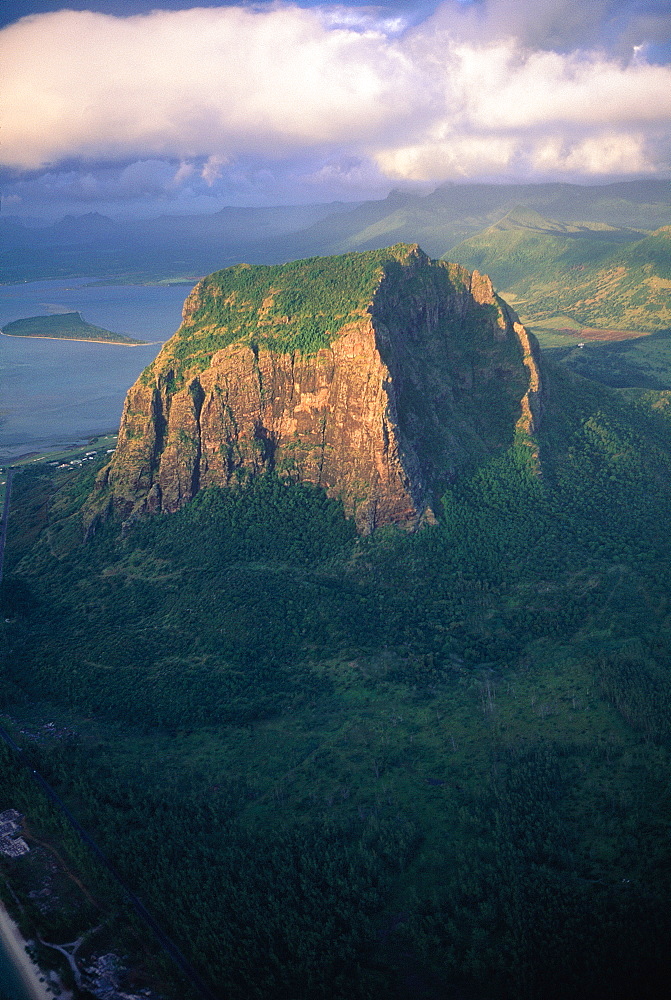 Mauritius Island, Aerial Of Morne Brabant Hill At Dusk