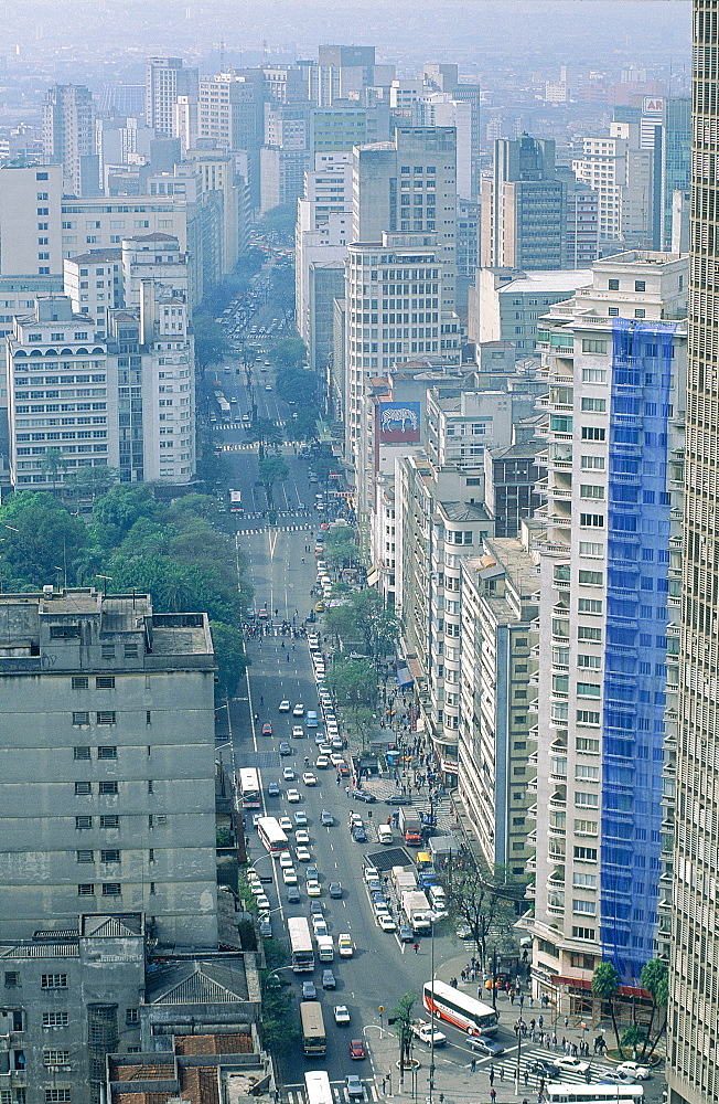 Brazil, Sudeste, Sao Paulo, Overview On The City Center From Top Of Hotel Hilton, Av Ipiranga