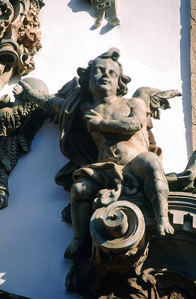 Brazil, Minas Gerais, The Historic City Of Ouro Preto, Church Igreja De Sao Francisco De Assis, Detail Of A Stone Angel On The Main Facade