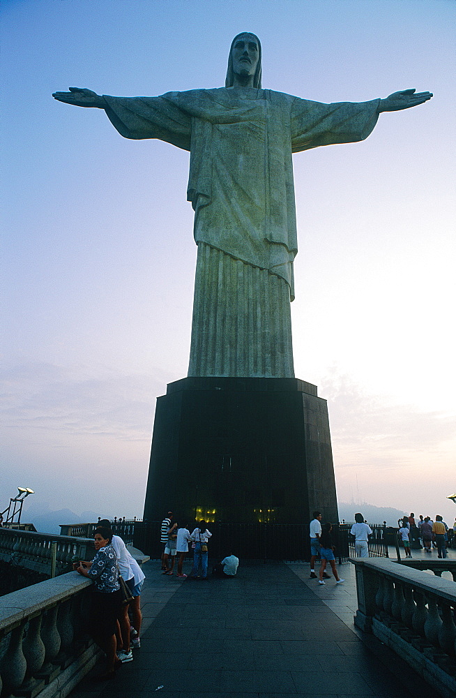 Brazil, Riodejaneiro, At Dusk The Corcovado Christ By French Sculptor Paul Landowsky Built In 1931