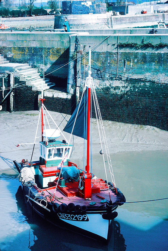 France, Normandy, Calvados (14), Honfleur, Fishing Boat Inside The Closed Harbour