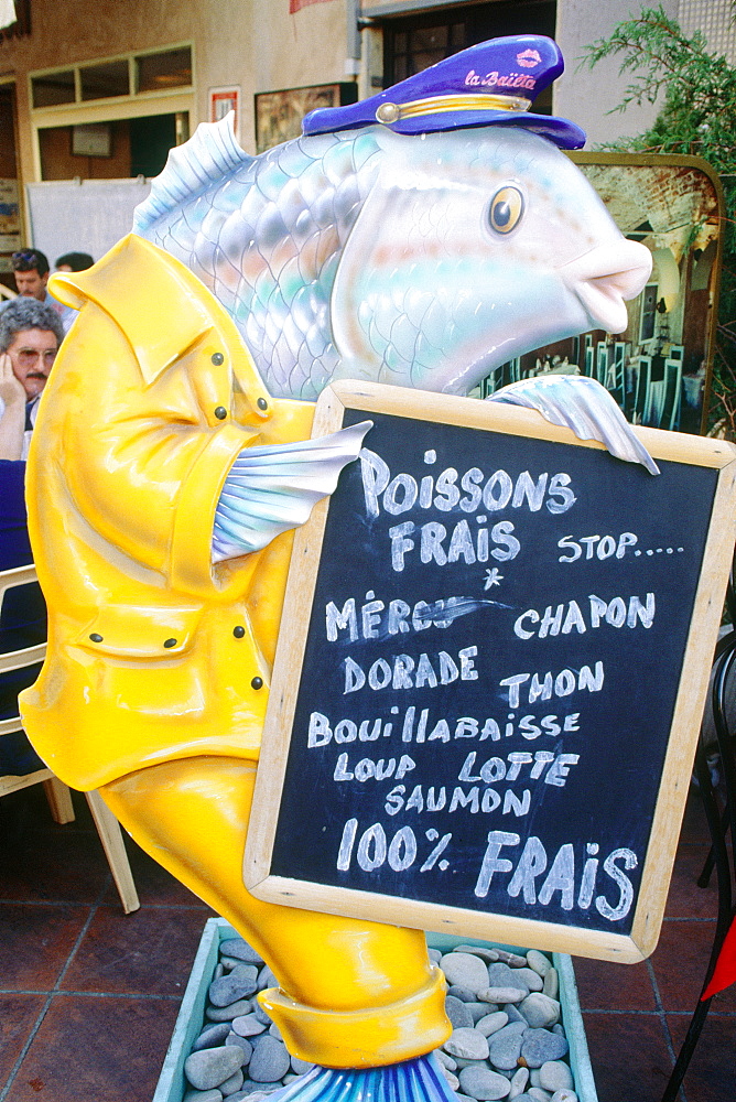 France, Normandy, Menu Sign For A Fish Restaurant