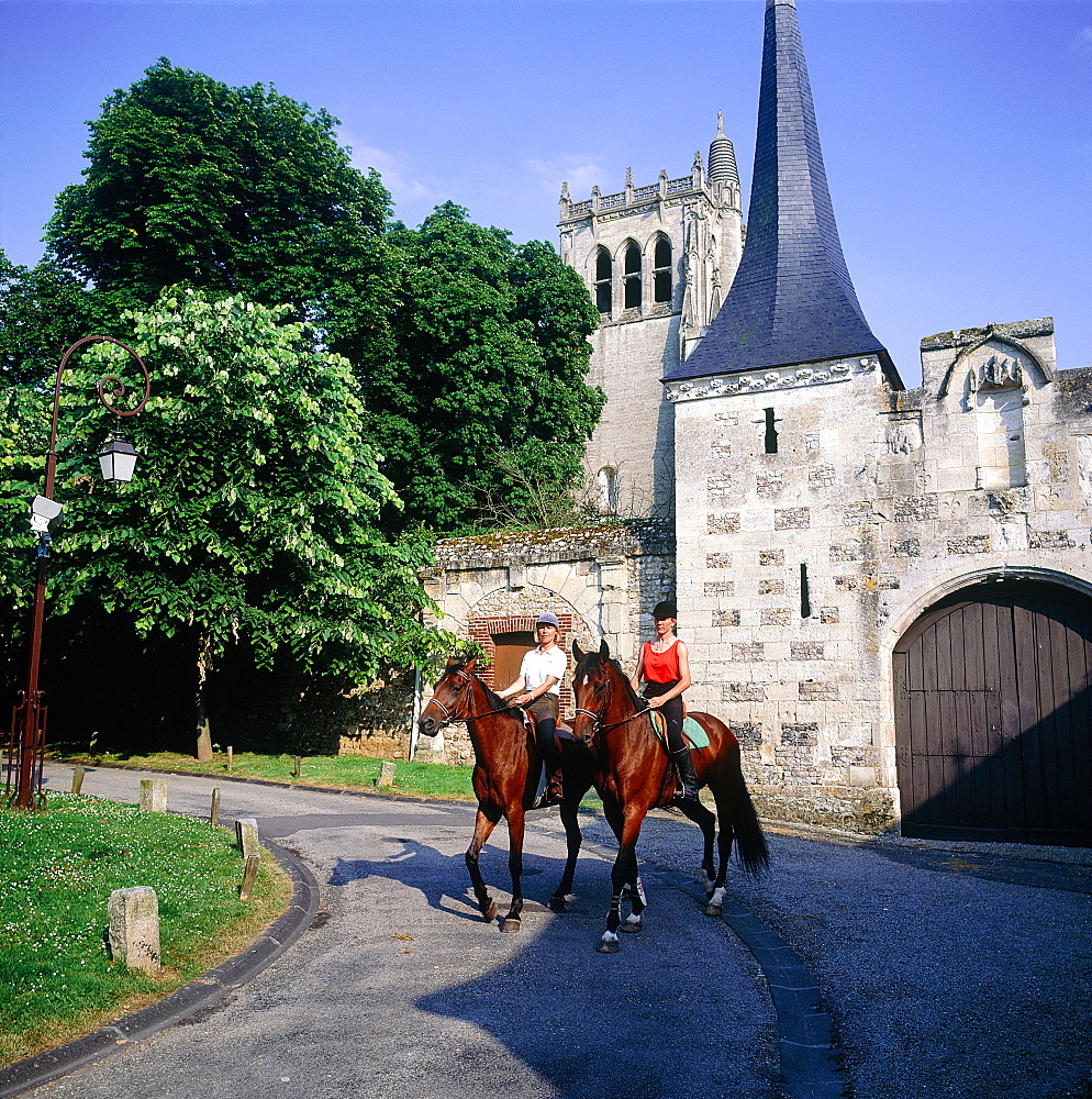 France, Normandy, Eure (27), Le Bechellouin, Two Female Riders On Horses By The Benedictan Abbey (Mr)