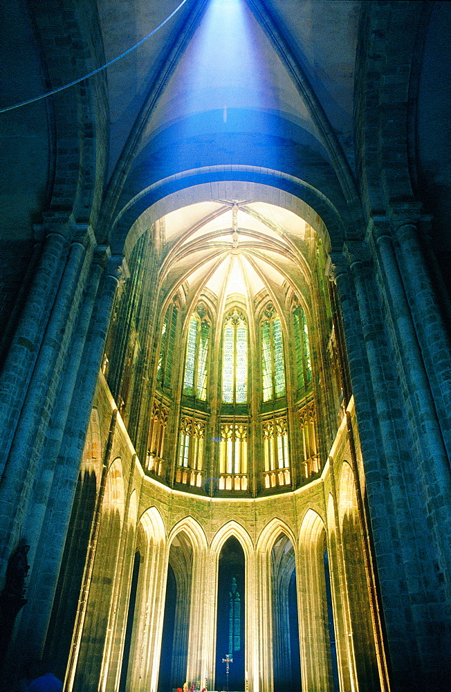 France, Normandy, Manche (50), Mont Saintmichel, The Abbey, The Cathedral Nave Illuminated