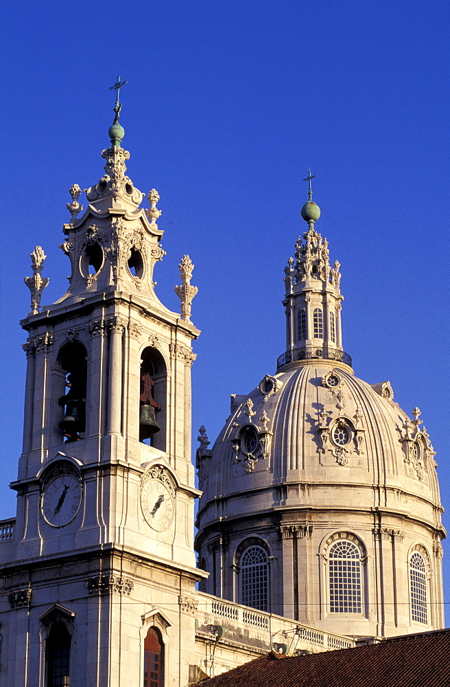 Portugal, Lisbon, Bell Tower And Dome Of The Baroque Church La Estrella