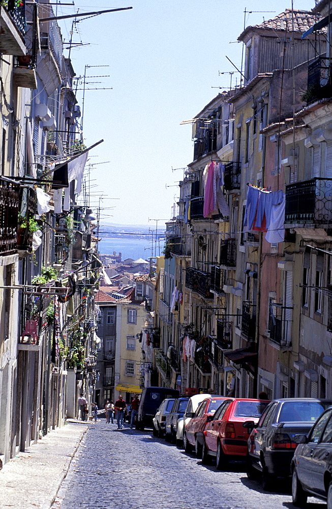 Portugal, Lisbon, Barrio Alto Quarter, Slopy Street