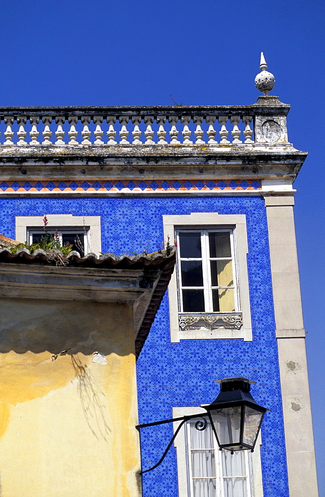 Portugal, Lisbon (Near), Belem, Detail Of Two Buildings Facades One With Azulejos