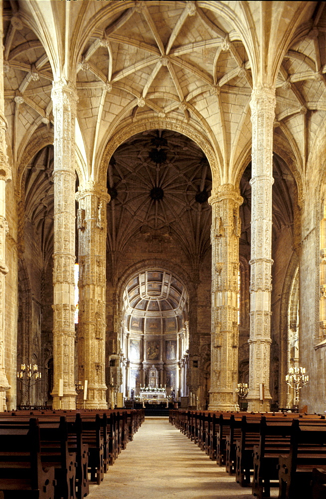 Portugal, Lisbon (Near), Belem, The Jeronimos Abbey Typical Manuelin Architecture, The Church Nave