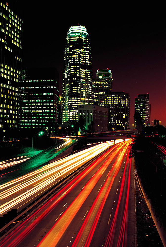 Los Angeles, Downtown, Hollywood Freeway At Night