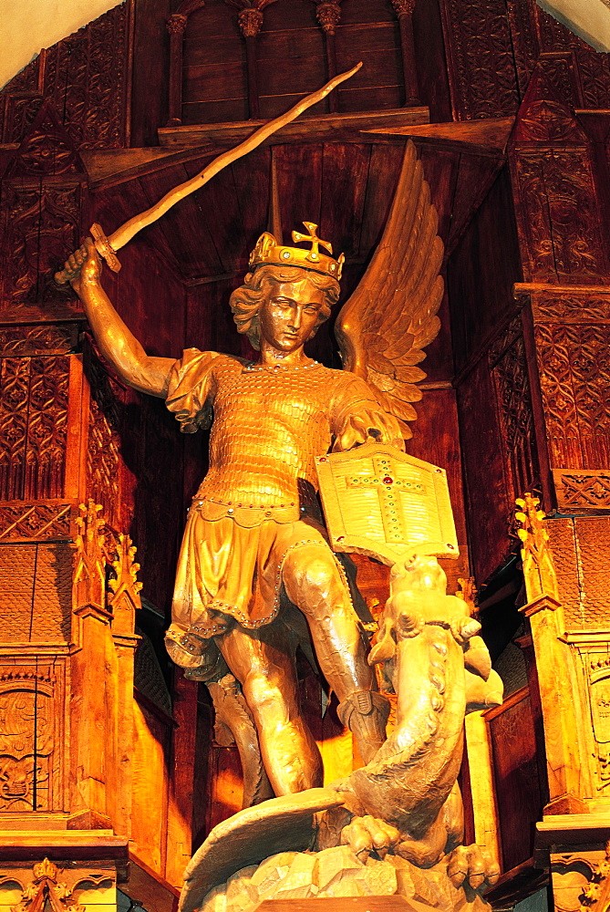 St Michel & Dragon, Silver Statue, Normandy, France