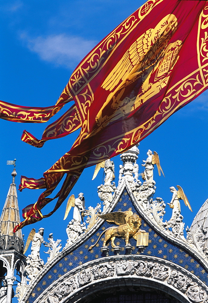 Piazza San Marco Basilica And Venetian Flag, Venice, Italy