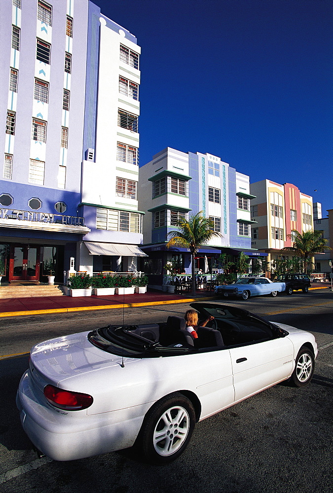 Ocean Drive And Art Deco Hotels, Miami Beach, Florida, Usa