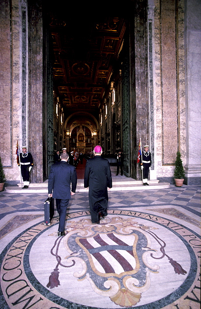 Italy, Rome, A Cardinal And A Minister Entering San Giovanni De Latrano Basilica For The Annual Army Mass