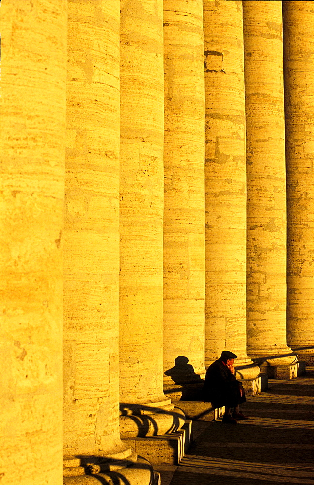 Italy, Rome, Vatican, St. Peterõs Square, Bernini Colonnade At Dusk Light