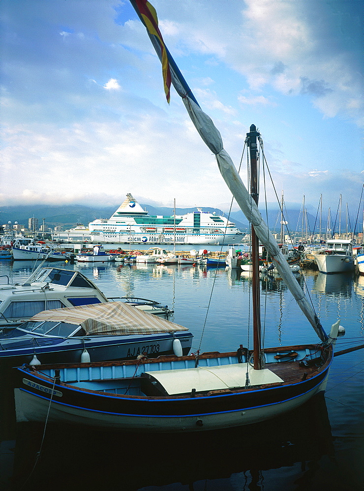 France, Corsica, South, Ajaccio, The Harbour And Marina, Traditional Fishing Boat And Sail At Fore