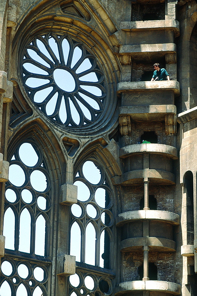 Spain, Catalonia, Barcelona, Sagrada Familia Church Under Construction Designed By Gaudi, View Of The Nave Building Site