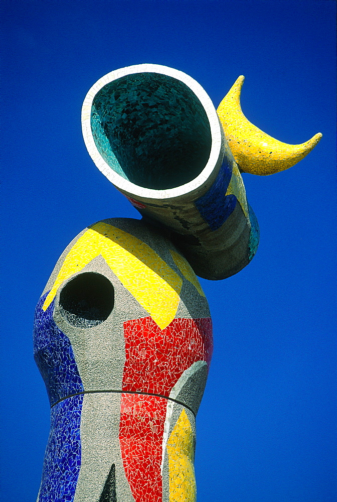 Spain, Catalonia, Barcelona, Monument Representing A Toro By Juan Miro