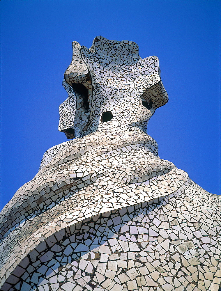 Spain, Catalonia, Barcelona, La Pedrera (Casa Mila) Built By Gaudi, The Main Chimney As A Modernist Sculpture