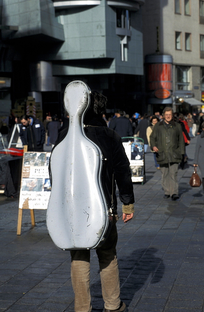 Austria, Vienna, Musician With Backpacked Cello