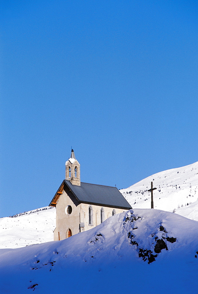 France, Alps, Lonesome Chapel In The Snow