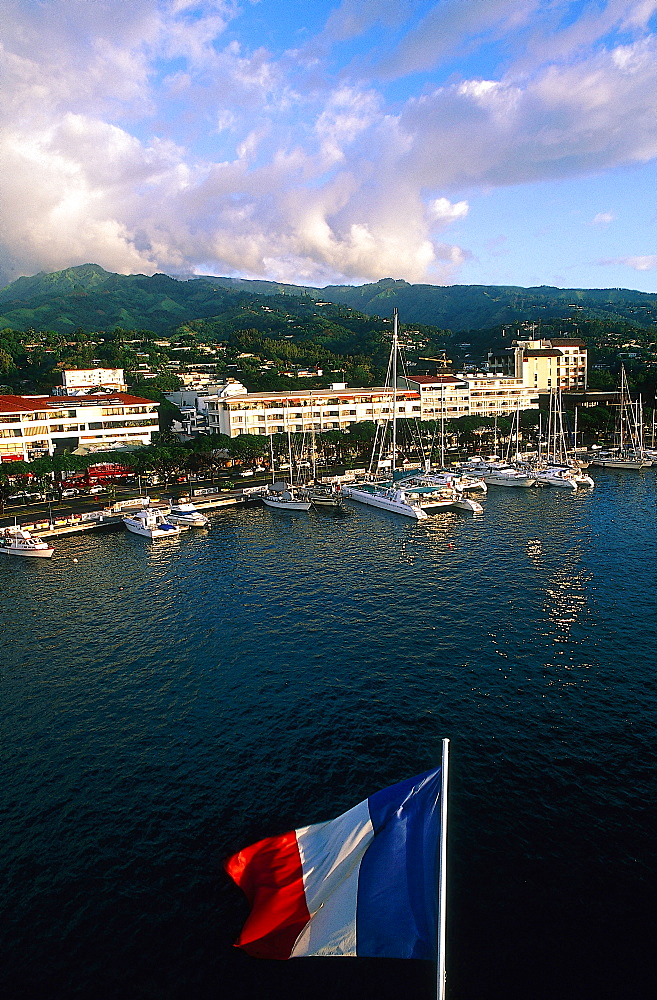 French Polynesia, Gastronomic Cruise On M/S Paul Gauguin, View Of Tahiti Papeete Waterfront When Leaving From Upper Deck 