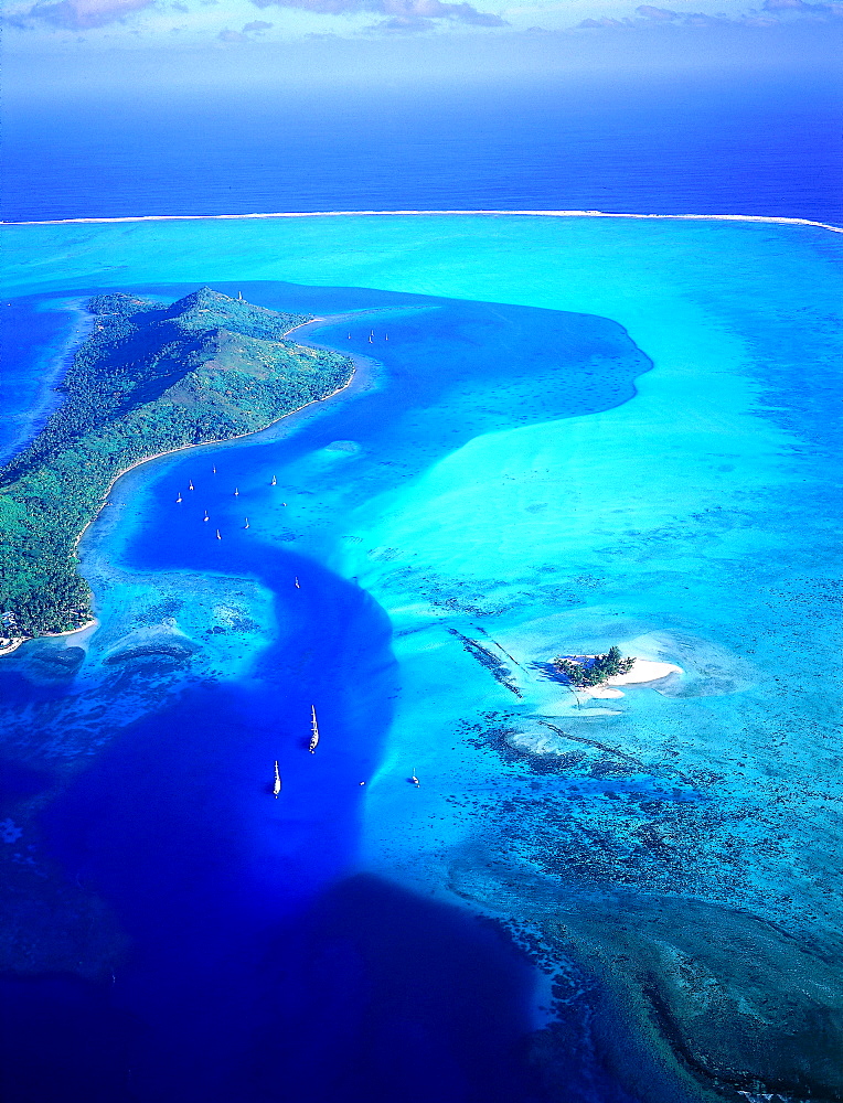 French Polynesia, Gastronomic Cruise On M/S Paul Gauguin, Aerial Ofthe Lagoon In Bora Bora Island 