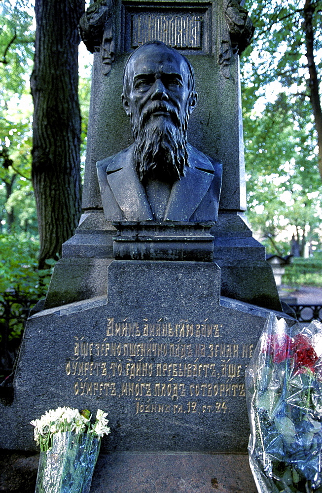 Russia, Saint Petersburg, Newsky Cemetery, Grave And Monument To Fedor Dostoiewsky 