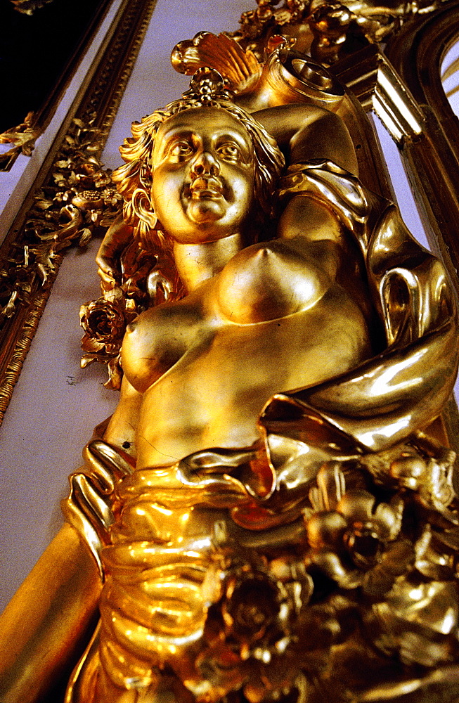 Russia, Saint Petersburg, Tsarskoie Selo (Pushkin) Catherine Ii Castle, Close-Up Of The Barocco Gilded Paneling 