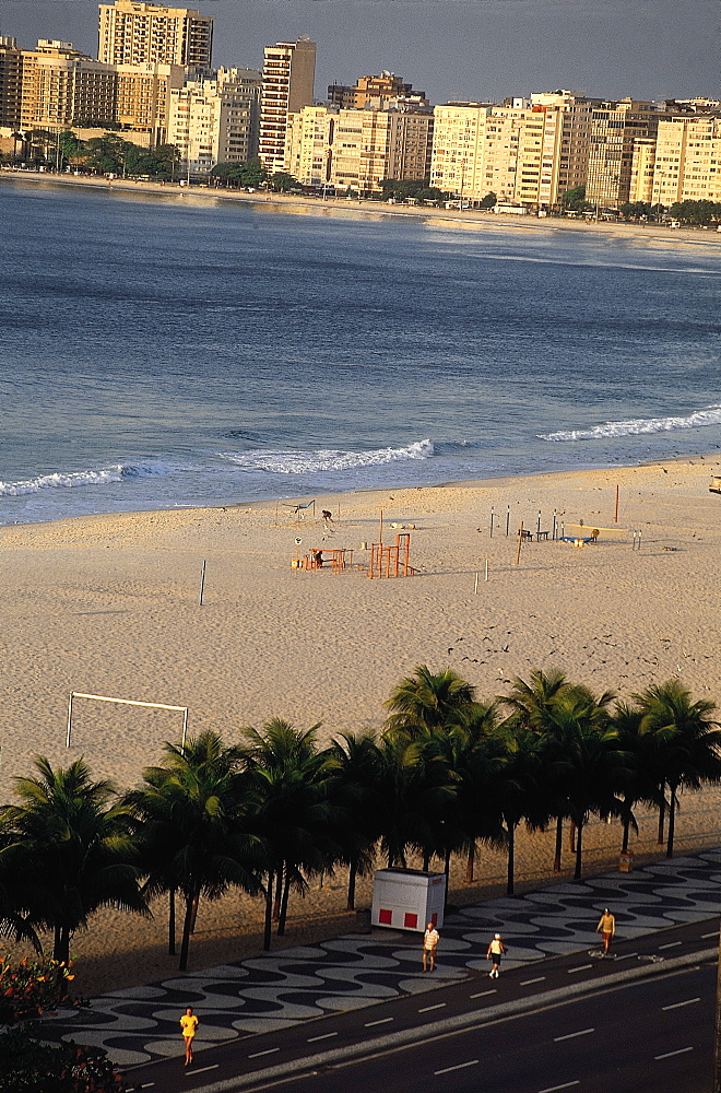 Brazil, Rio.Copacabana Beach.Early Morning View On The Bay & Beach From Copacabana Hotel