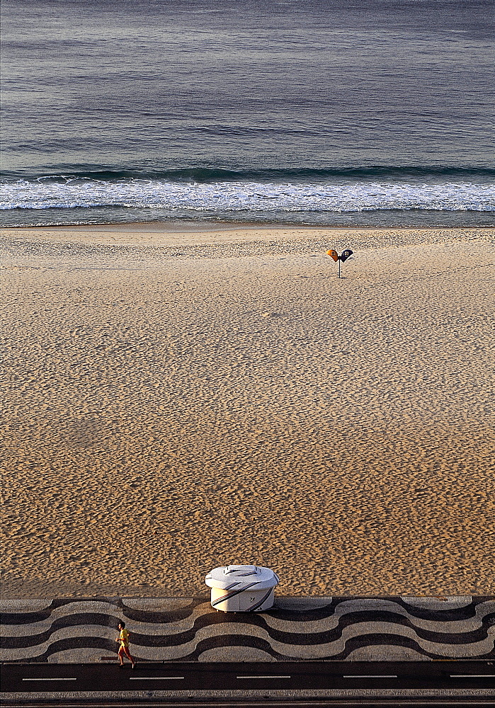 Brazil, Rio.Copacabana Beach.Early Morning View On The Beach From Copacabana Hotel