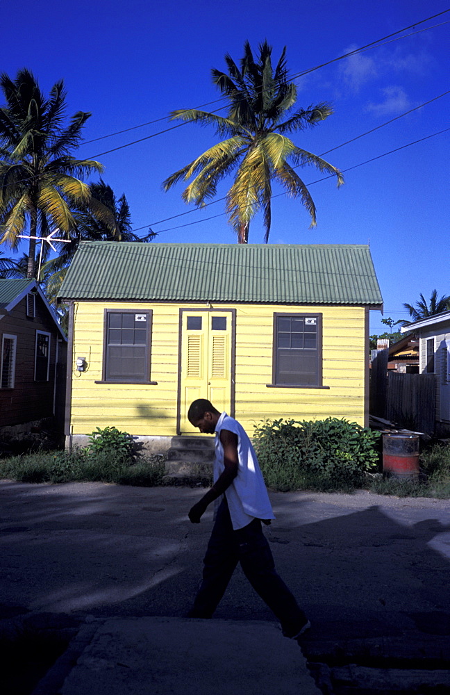 Caribbean, West Indies, Barbados, St Peter Parish, Fishermen Village Of Six Men's Bay, Colored Chattel House And Passer By